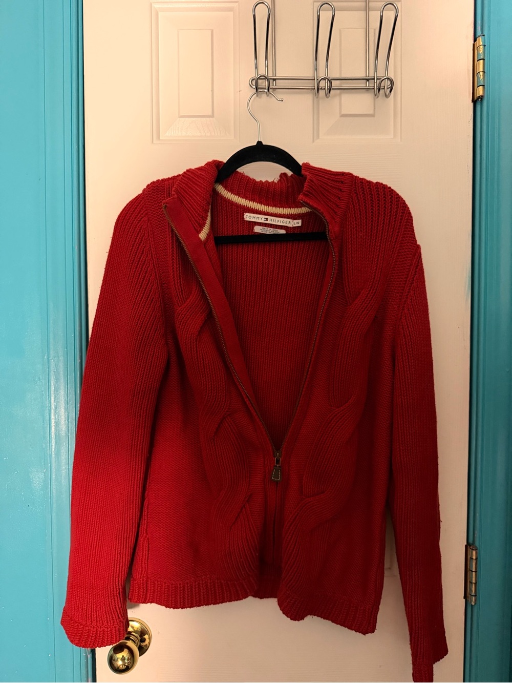 Tommy Hilfiger Bright Red Cable-Knit Zip Cardigan